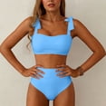 thumbnail image 5 of AVTOIFY Solid Backless Women Color Strap Bikinis Tops Bikini Swimsuit Bikini Color Blocking Off-Shoulder Set, 5 of 6