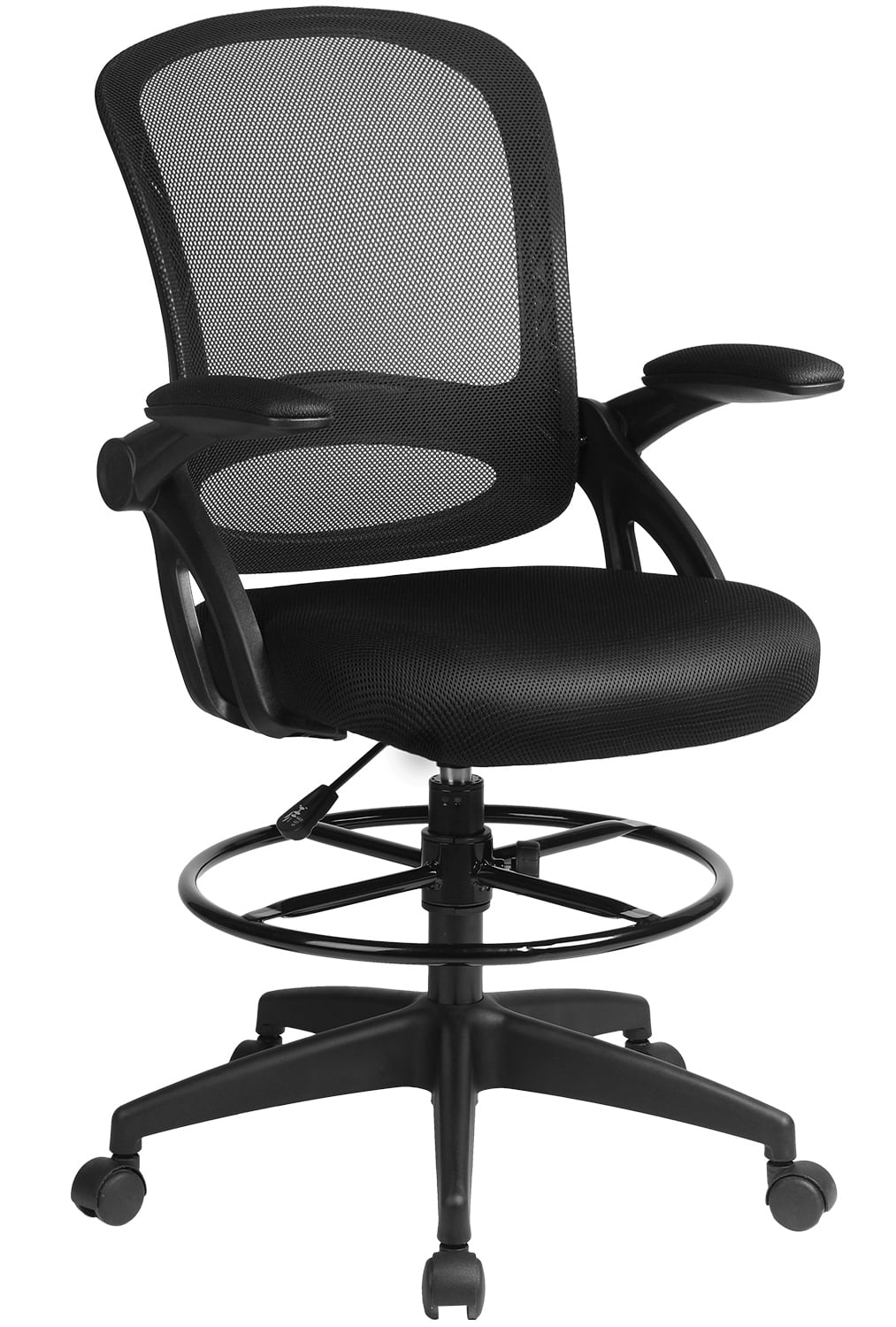 Grey Drafting Chair Tall Office Chair Mesh Ergonomic Mid-Back Desk Chair with Adjustable Foot Ring for Executive Computer Standing Desk 