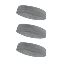 COUVER Unisex Long Terry Cotton Athletic Head Sweatband Sports Style 3 Pack, Solid Light Gray