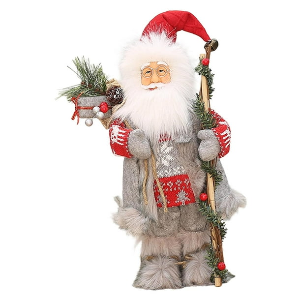 Muñeco de Papá Noel de pie de 32 cm (12,6 pulgadas) para decoración navideña de mesa y repisa Abrigo gris