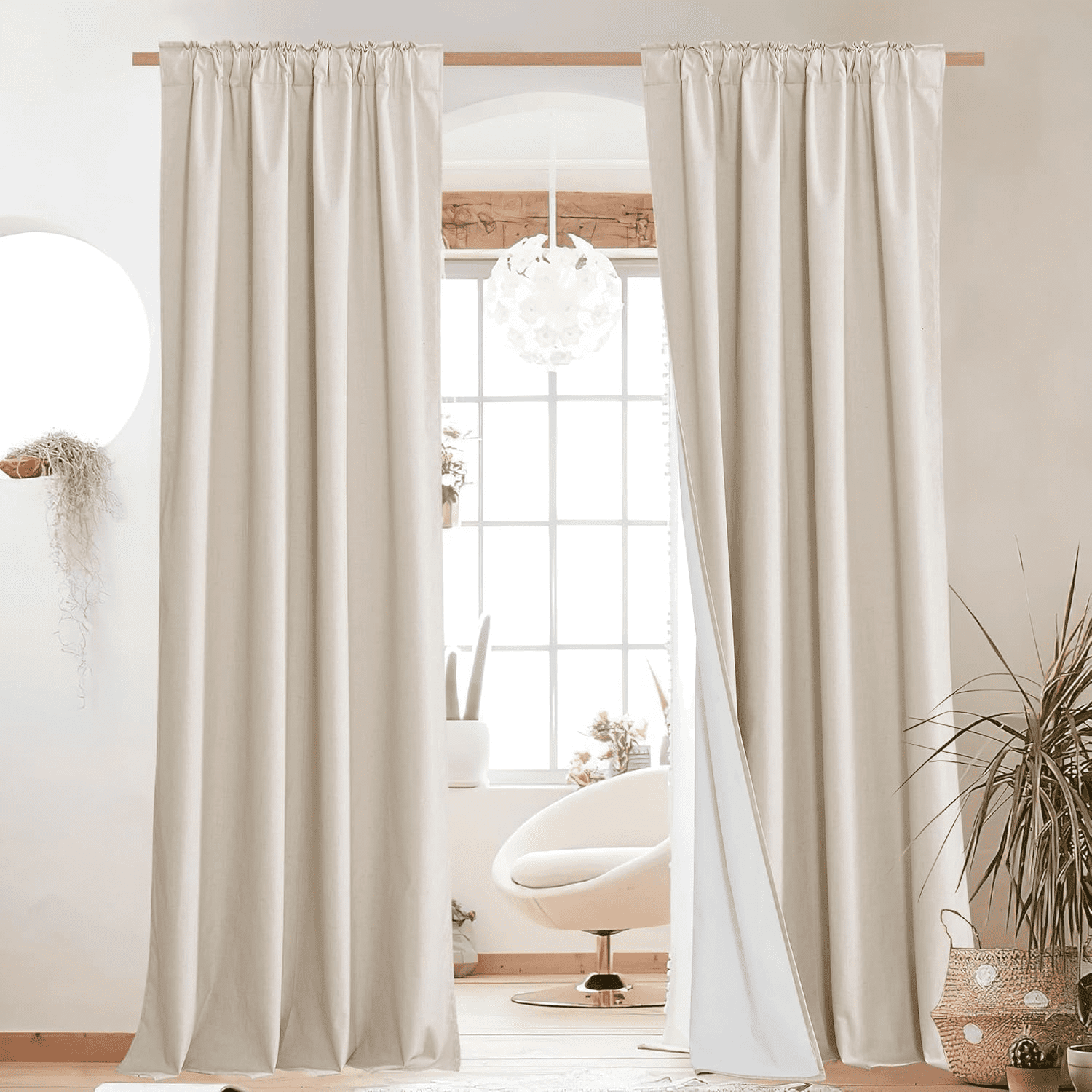 NICETOWN Pleated Blackout Curtains for Living Room Privacy Thermal Insulated Room Darkeing Drapes, 52"x84", 2 Panels, Beige