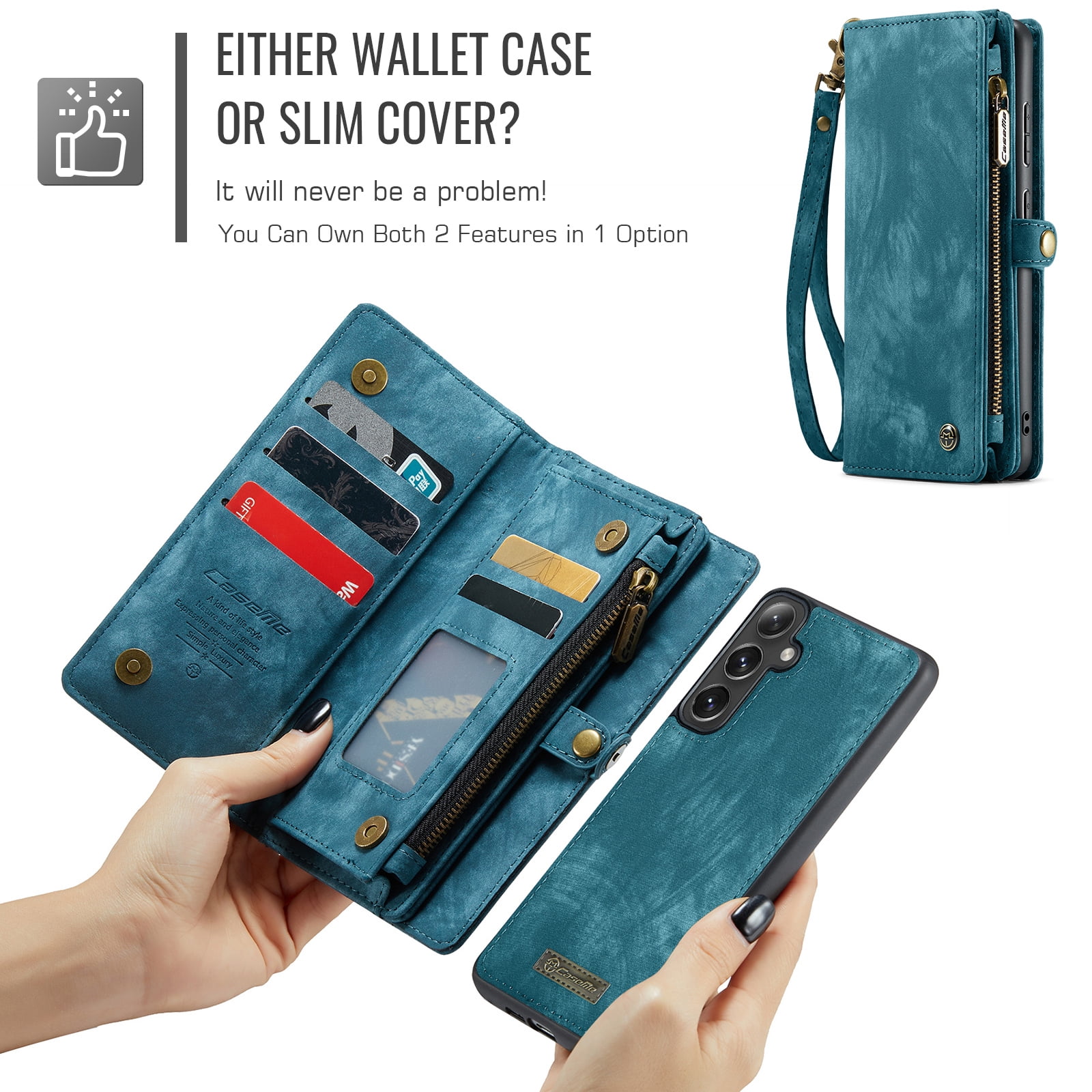 Dteck 2 in 1 Detachable for Samsung Galaxy A16 5G Wallet Case with Card Holder, Shockproof Retro Premium Flip Leather Cover Magnetic Zipper Pocket Phone Cases, Green