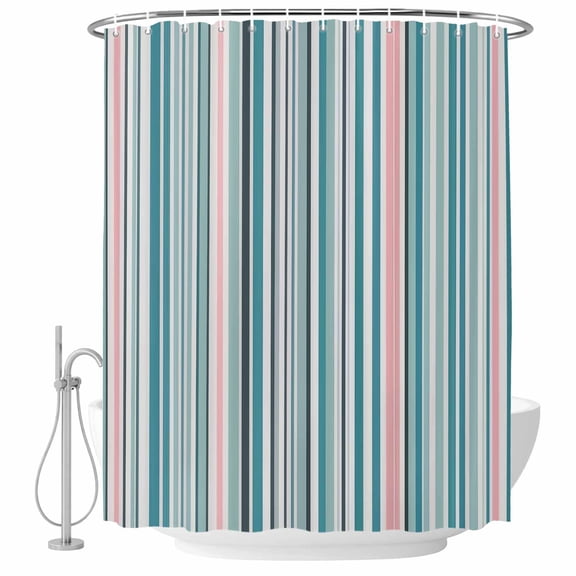 Colored Stripes Bathroom Shower Curtains with Hooks, Abstract Teal Pink Vertical Stripe Modern Waterproof Fabric Washable Shower Curtain for Home Hotel Bathtub Decor 72x72 Inch