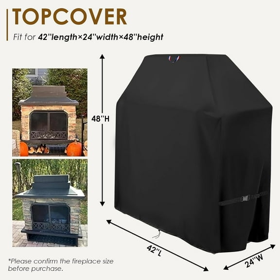 Outdoor Fireplace Cover, Heavy Duty Waterproof 42inch Tall  Wood Burning Fireplaces Cover - 42"L x 24"W x 48"H, Black
