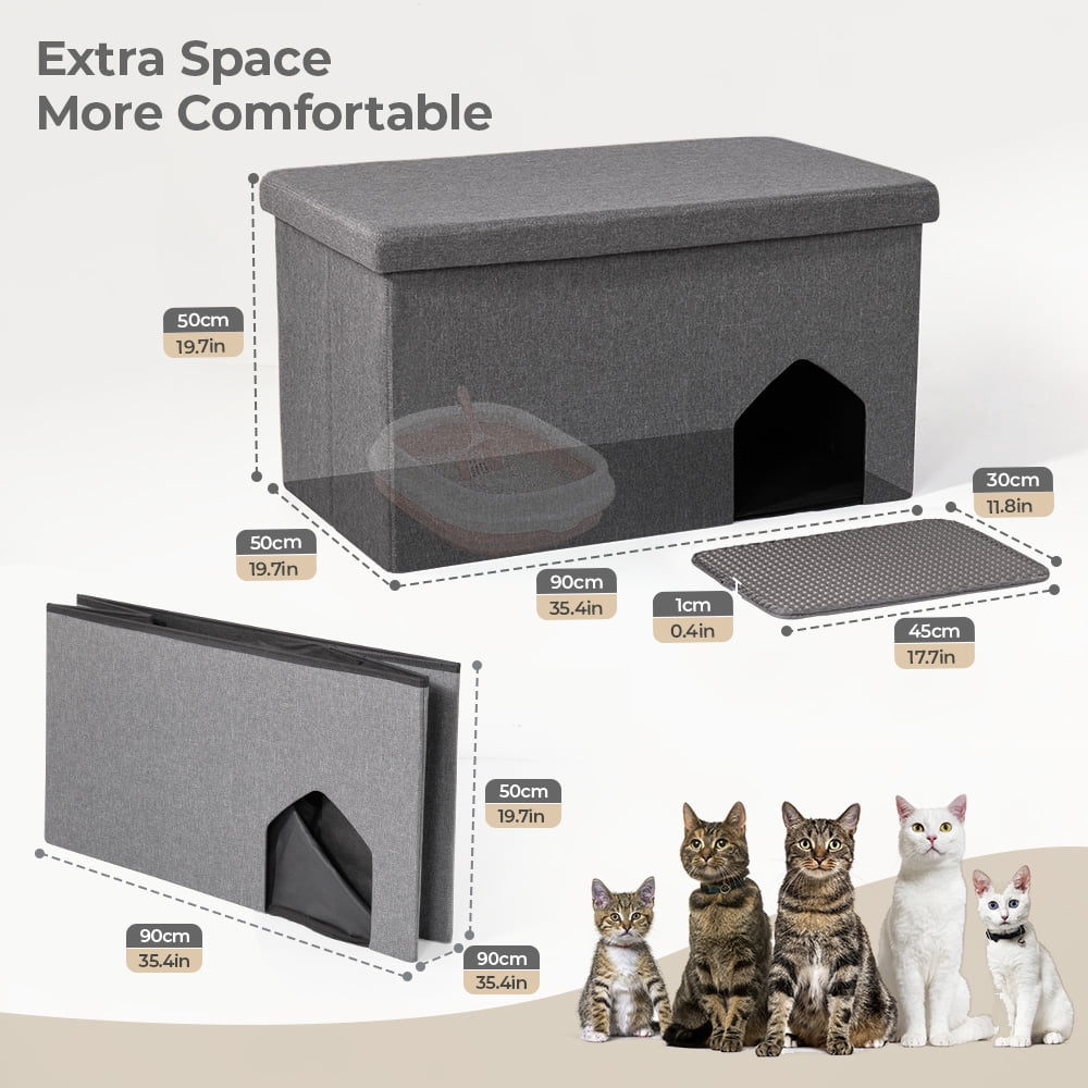 Cat Litter Box Enclosure Hidden Furniture, DOMIPET Foldable Cat Washroom Bench with Storage Space, Large Cabinet Cats Litter Ottoman for Odor Control, Dog Poof