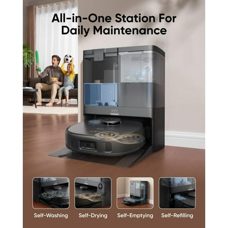 eufy Clean - X10 Pro Omni Wi-Fi Connected Robot Vacuum & Mop with Self Washing and Self Drying Auto Empty Station - Black