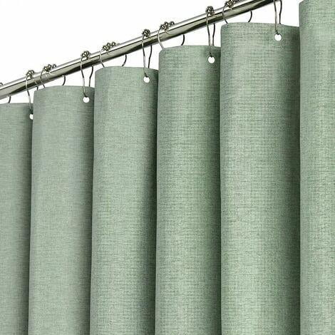 Cortina de ducha verde salvia, juego de cortina de ducha de tela gruesa con textura de lino con 12 ganchos de plástico, resistente a la oxidación, lavable a máquina, cortinas de lujo simples para
