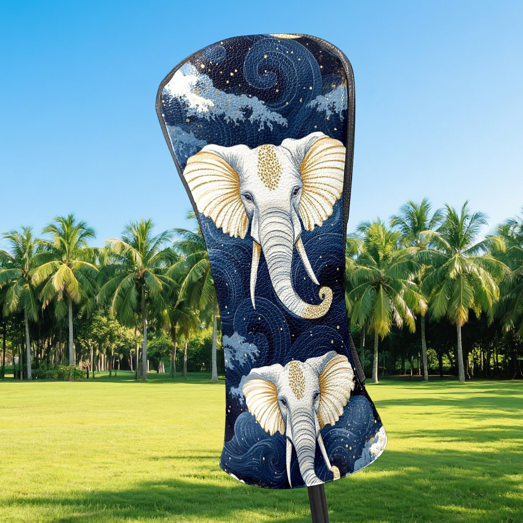 Golf Club Covers PU Leather Waterproof Head Covers for Fairway Woods Hybrids Phnom Penh Elephant Unisex Fits Most Brands