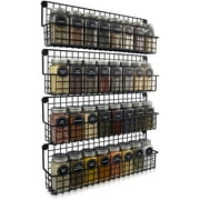 Hanging Spice Rack Holder Organizer for Cabinet Kitchen 4 Tier Wall Mount Seasoning Condiment Jars Can Racks Shelf Set for Pantry Iron Wire Countertop Black 