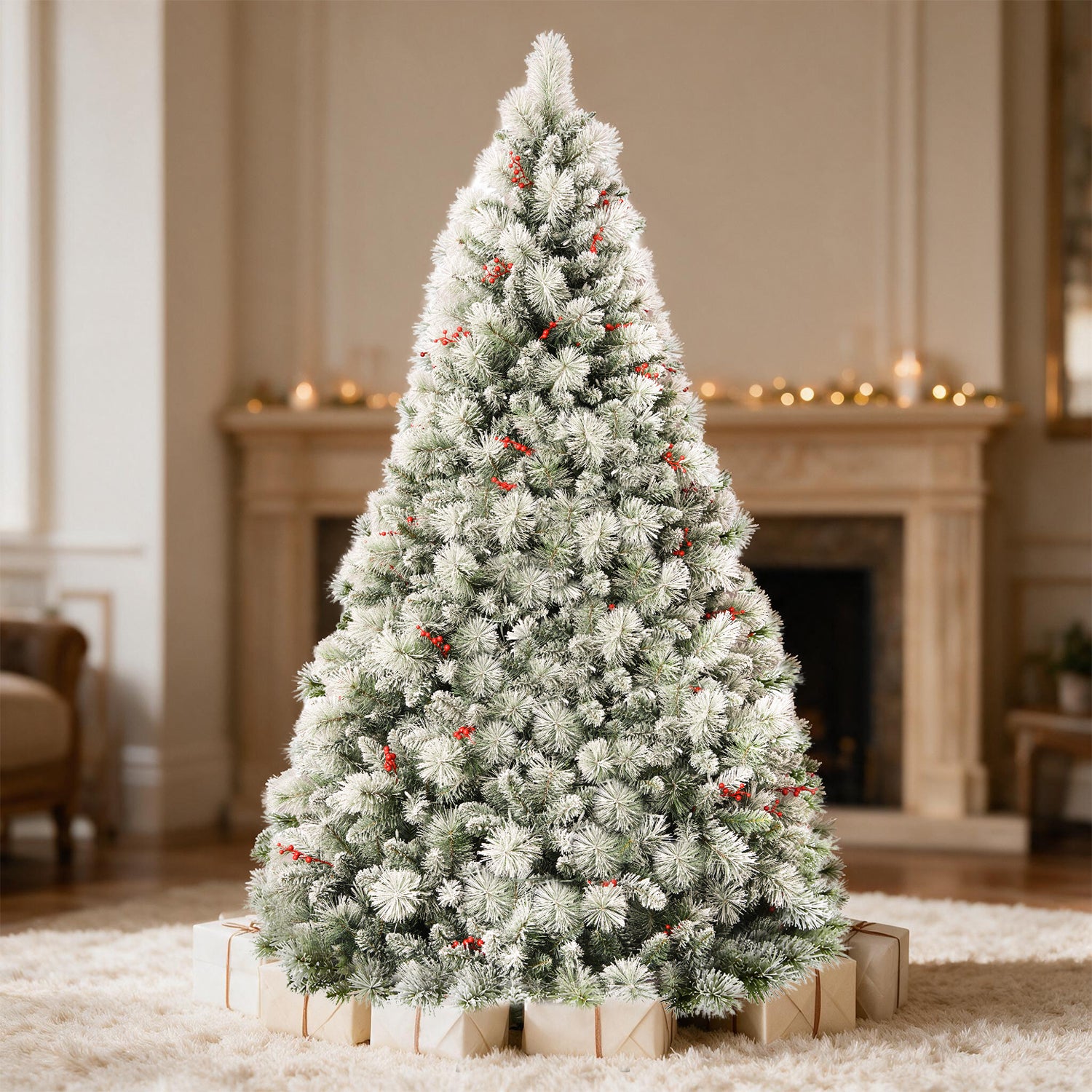 Vivatrees 6ft Prelit Flocked Christmas Tree with Red Berries photo 3