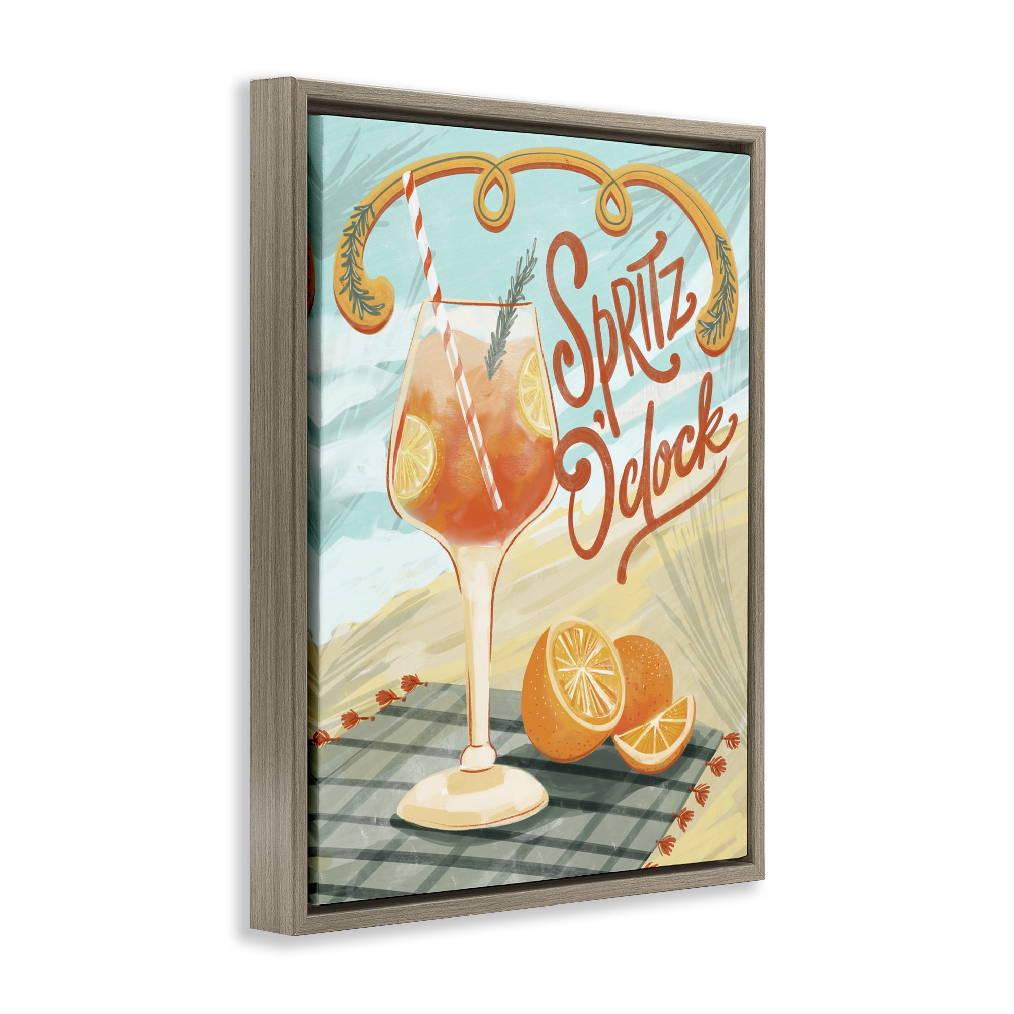 Stupell Industries Spritz O'Clock Citrus Cocktail Brown Framed Floater Canvas Wall Art, design by Connie Summers