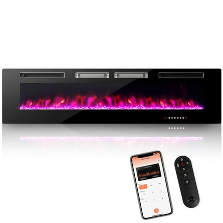 

Costway 72 Inches Ultra-Thin Electric Fireplace Wall-Mounted & Recessed Fireplace Heater