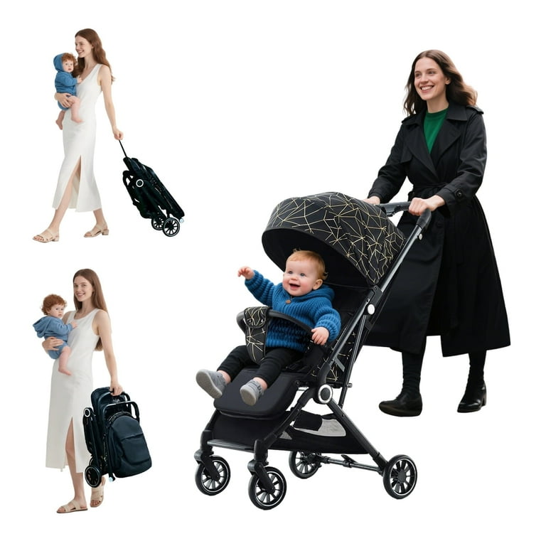 Foldable Baby Stroller,Travel Stroller with 5-Point Harness,Adjustable Backrest/Canopy,Storage Basket(Black)