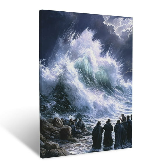 CozyNet Jesus Calming A Stormy Sea Disciples In Awe & Dramatic Ocean Waves Wall Art Prints With Frame Canvas Perfect for Living Room & Bedroom, Ready to Hang, Wall Decor 12"x16"