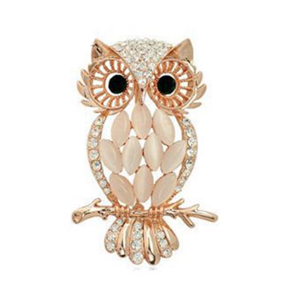 homeholiday Pretty Rhinestone Owl Brooches Pin Gold Plated Opal Pins Brooch Scarf Clips Jewelry