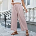 thumbnail image 4 of hlysgo Womens Casual Palazzo Pants Ruffle Wide Leg Cropped Flowy Comfort Loose Summer Beach Trousers with Pockets Pink,XL, 4 of 5