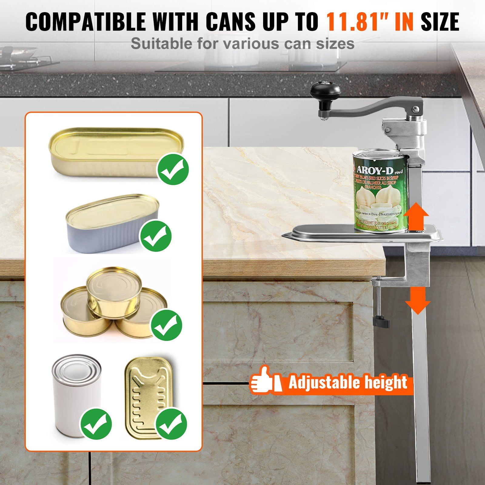 Heavy Duty Commercial Can Opener Manual Adjustable Tabletop Clamp for Restaurants Hotels Food Stores Opens Cans Up to 11.8 Inches