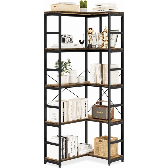 Tier Corner Bookshelf Modern Corner Bookcase Large Open Shelf Bookcase Tall Bookshelves Storage Display Rack for Bedroom Living Room and Home Office Vintage