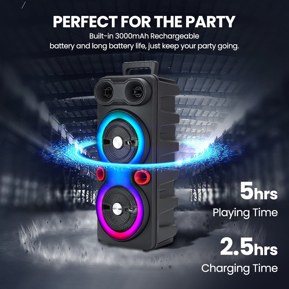 PEPWELL Portable Dual 6.5" Bluetooth Speaker, Sub Woofer Heavy Bass DJ RGB Party Speakers, Sound System TWS Karaoke Machine with Mic FM Radio for Party