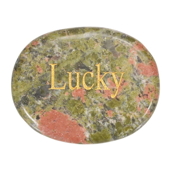 Uxcell Natural Thumb Worry Stone, 1.7"x1.3" Oval Crystal Stone with Inspirational Words, Pocket Rock Anxiety Crystals for Women Stress Gifts Meditation, Green Pink(Style 40)