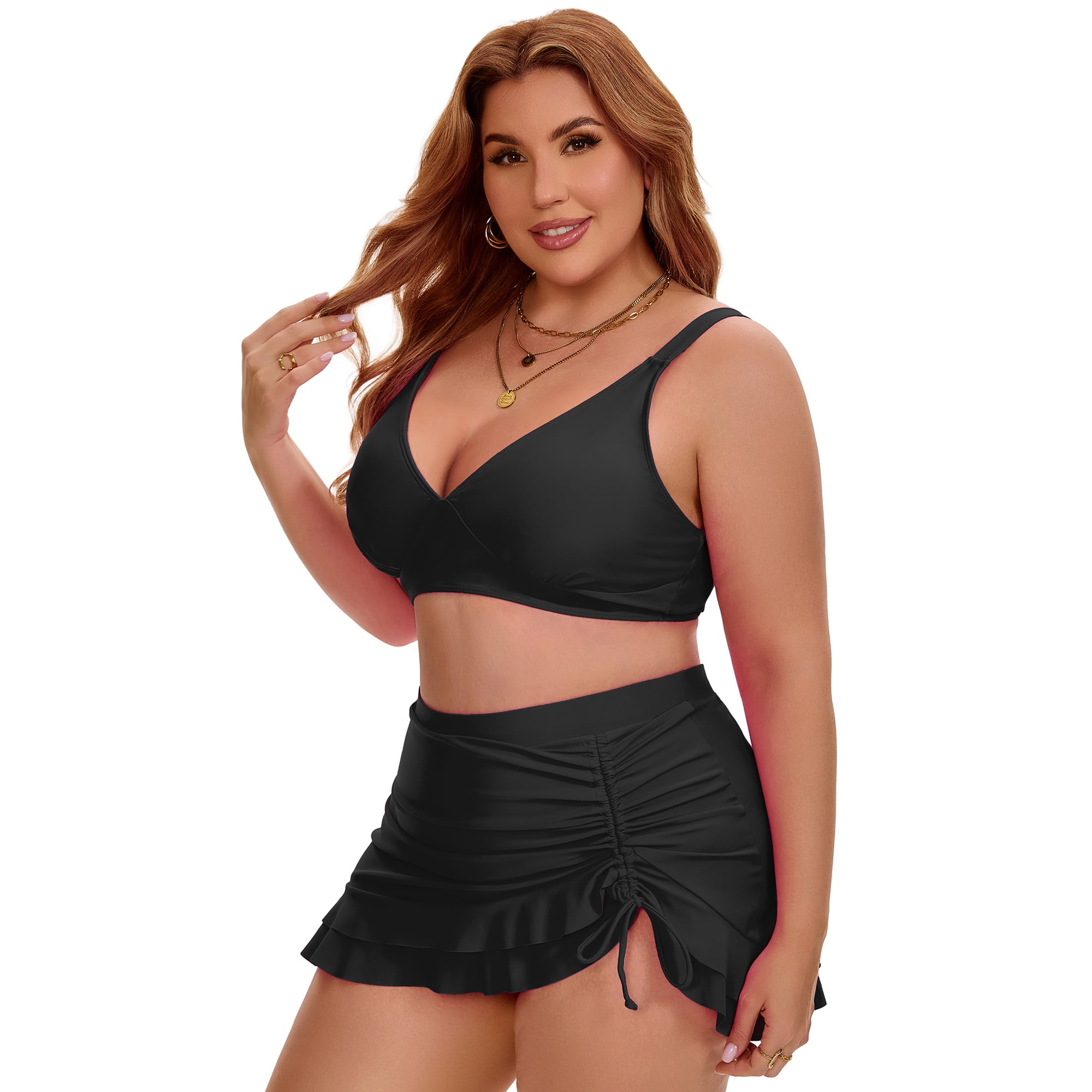 DARING DIVA Women's Plus with Retro Gingham High Waisted Bikini 4X Black