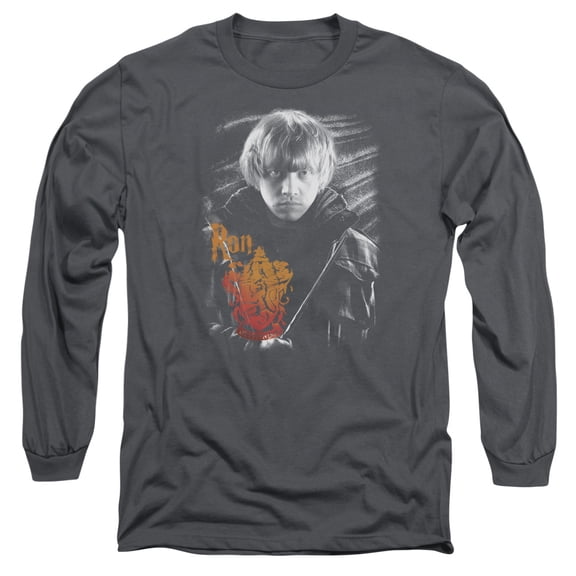 Harry Potter Ron Portrait Long Sleeve Adult 18/1 T-Shirt  Charcoal