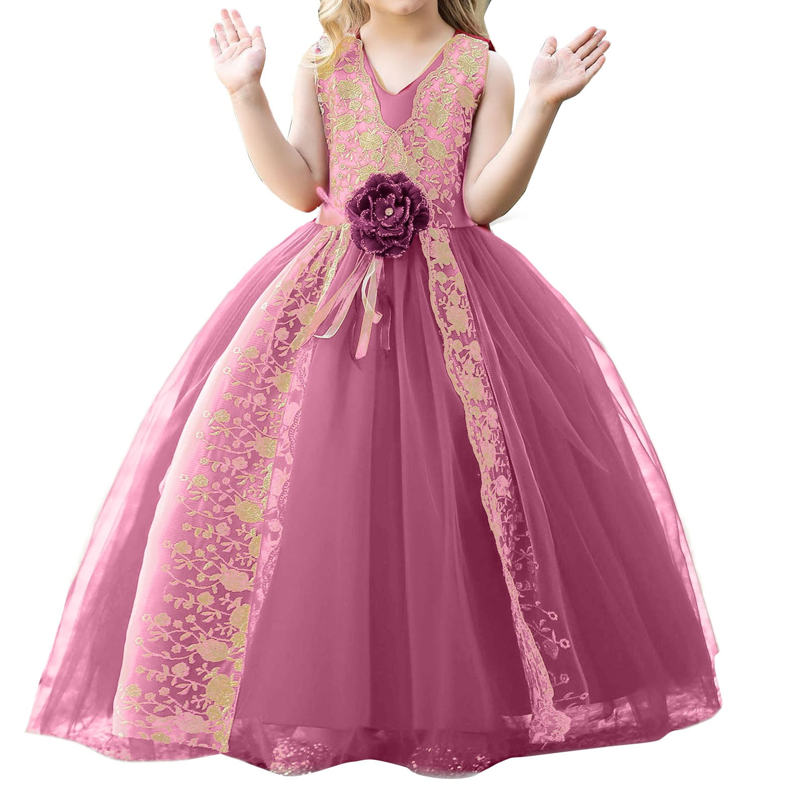 Amazon.com: Hularka Kids Girls Sleeveless Wedding Bridesmaid Dress Chiffon  Lace Flower Girl Dress Pageant Maxi Ball Gowns 01#Gray 8 Years: Clothing,  Shoes & Jewelry