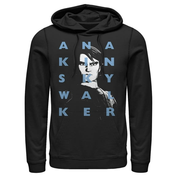 Men's Star Wars: The Clone Wars Anakin Skywalker Text Overlay  Pull Over Hoodie Black 2X Large