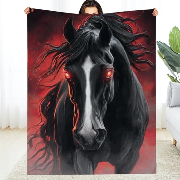 RKSupls Black Horse Mane Throw Blanket, Soft Warm Lightweight Flannel Throw Blanket for Couch, Bed, Outdoor, Cozy Fluffy Fuzzy Blankets for Women Boys Girls, Home Decor, 30*40in
