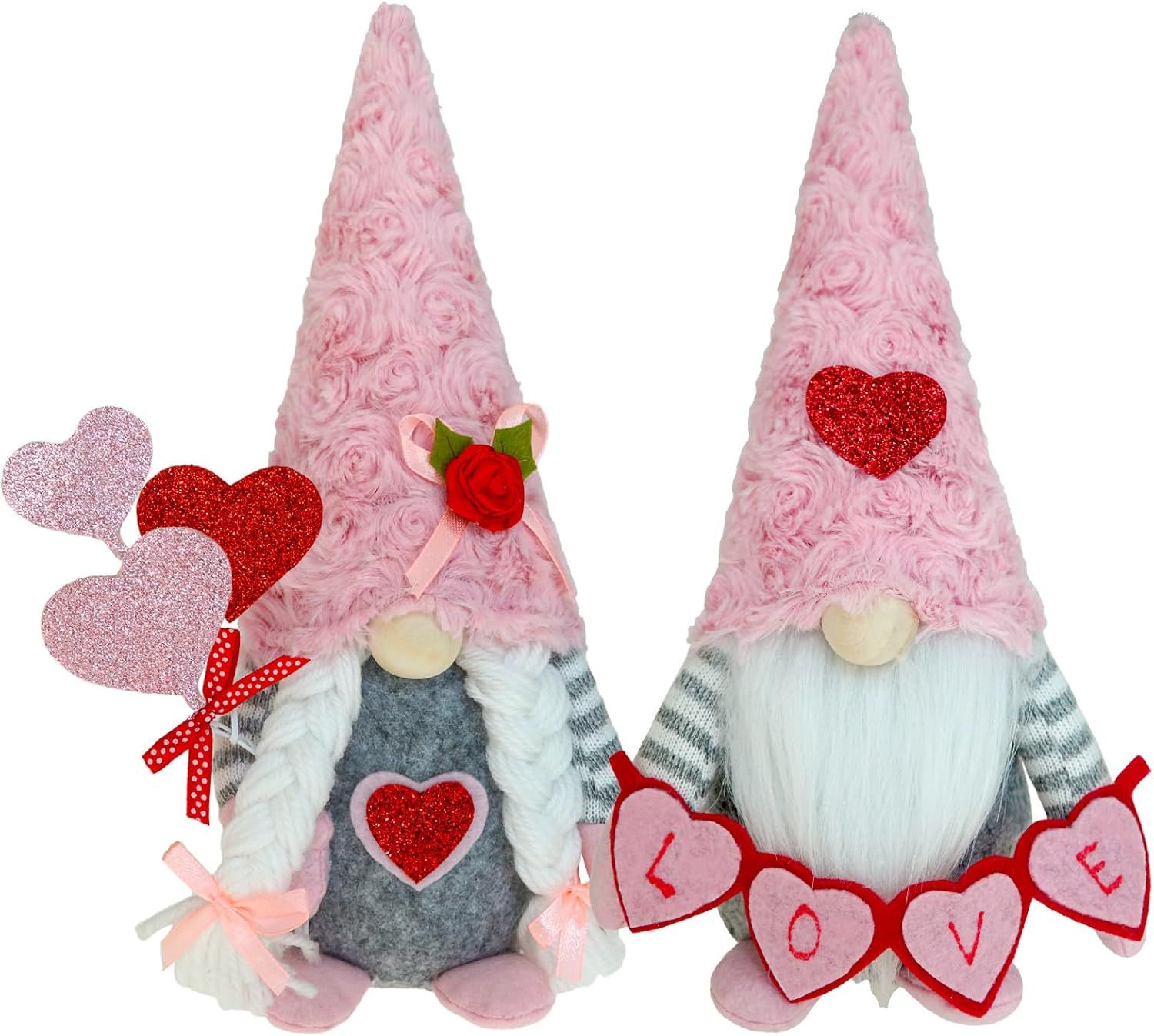 Valentine Gnomes Decorations for Home Valentines Day Tiered Tray Decor Pink Valentine Gnomes Plush Scandinavian Tomte Elf Holiday Gnomes Ornaments Valentines Day Gifts