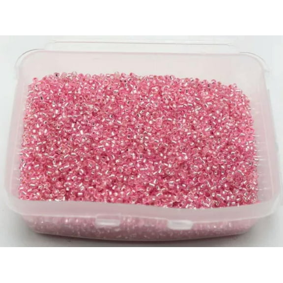 U8MO 10000 Glass Beads silver lined 1.5mm (12/0) Storage Box Jewelry Making-Pink