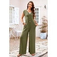 thumbnail image 2 of ZHAOCHENG Monos de mujer de verano 2024 con mangas cortas, escote en V profundo, botones, mono, pantalones de pierna ancha, 2 of 3