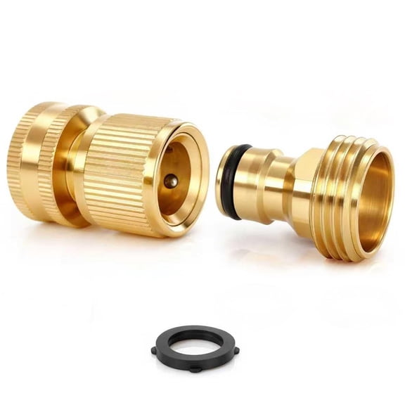 DEXIMRO Garden Hose Quick Connector, Solid Brass 3/4 Inch GHT Thread Garden Quick Connect Kit, Male and Female No-Leak Water Hose Fittings (1 Set)