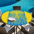 thumbnail image 6 of Jellyfish Blue Round Tablecloth, Fitted Table Cover with Elastic for 36"-44" Round Tables, Boho Tropical Yellow Stripe Summer Abstract Table Cloth Outdoor Indoor Dinning Party Waterproof Tablecloths, 6 of 7