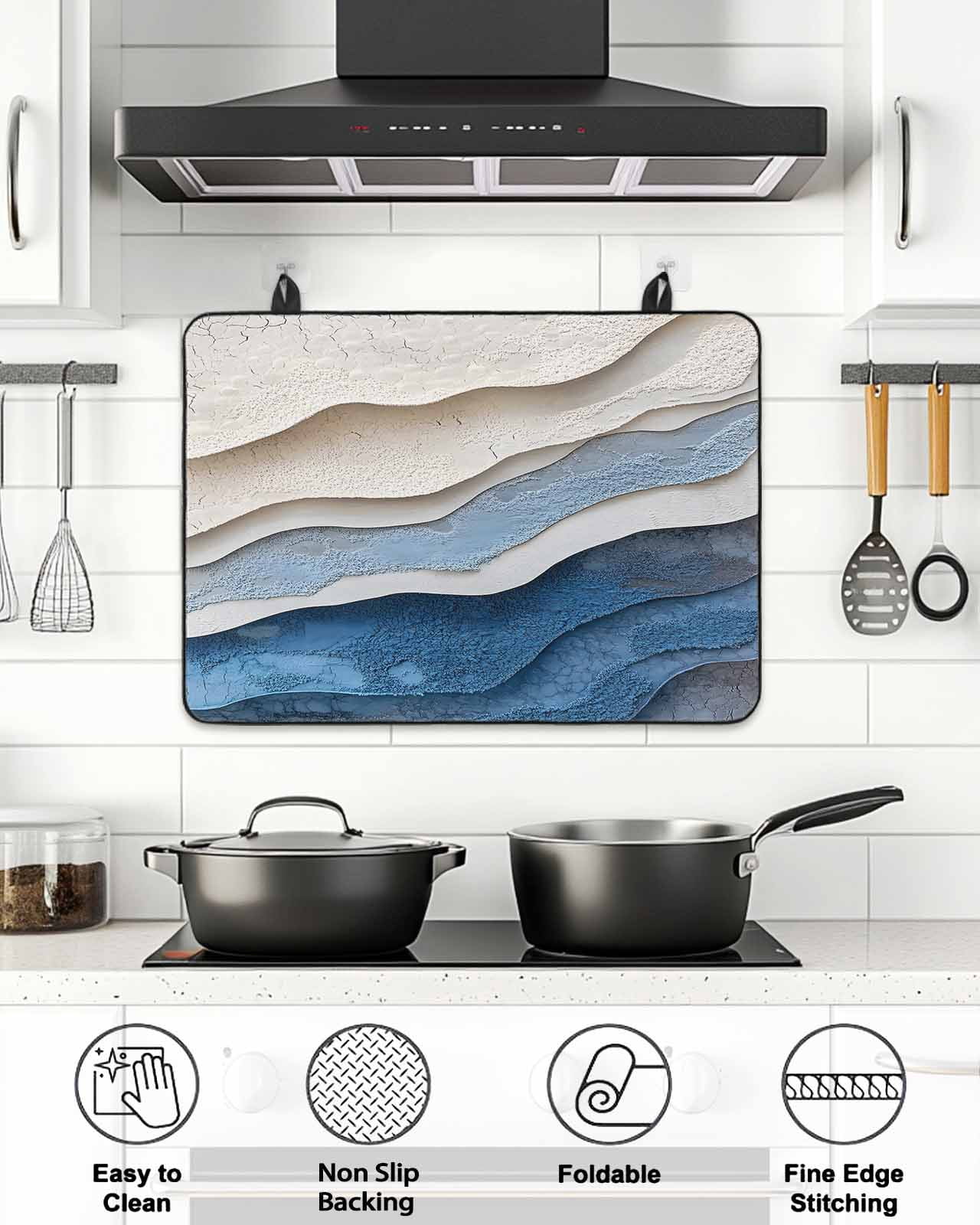 Stove Top Covers for Electric Stove, Blue Ombre Glass Stovetop Cover Protector, Modern Wave Abstract Art Induction Cooktop Protector Oven Mat for Kitchen Countertop 24"x21"