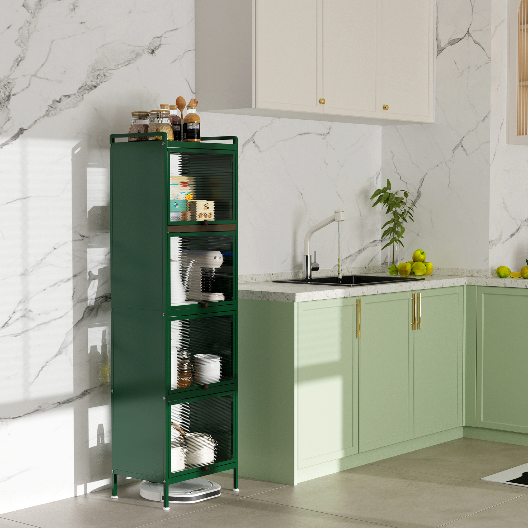 Kitchen Storage with 4 Doors, 5 Tier Pantry for Kitchen