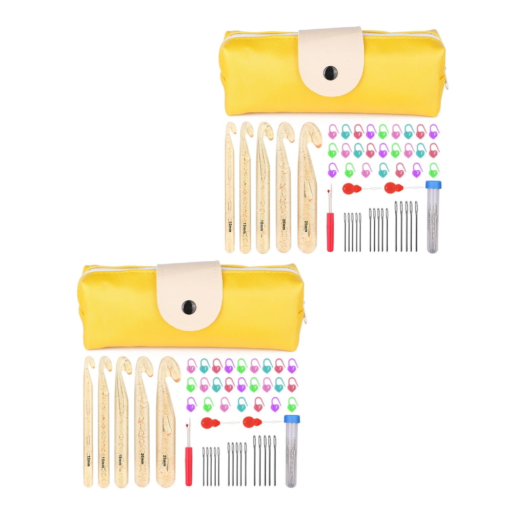 100Pcs Big Eye Knitting Needle Ergonomic Crochet Hook Stiching Marker Threader Set with Case for Beginner Hobbyist