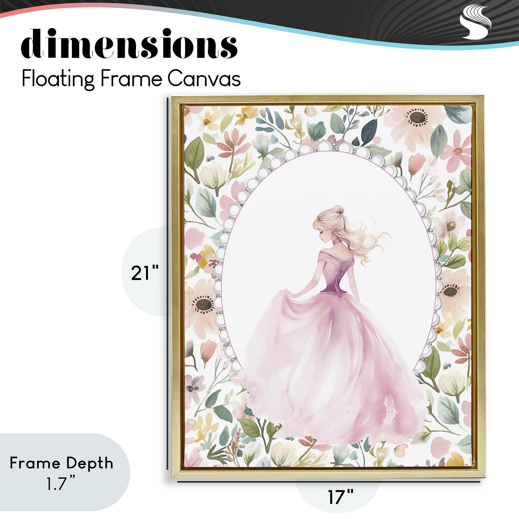 Stupell Industries Graceful Princess Love Gold Framed Floater Canvas Wall Art, design by Christine Simpson Art