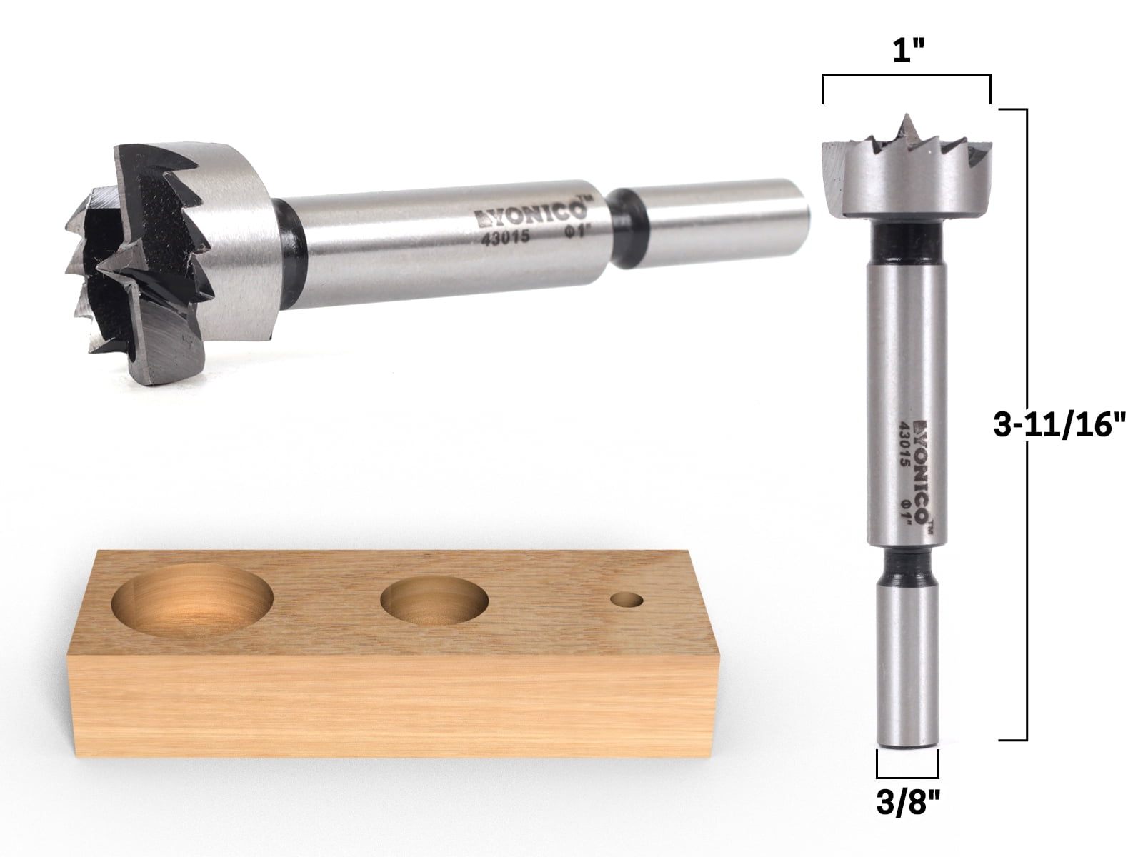 1" Diameter Steel Forstner Drill Bit 3/8" Shank Yonico 43015S