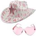thumbnail image 1 of Women Cowboy Hat With Heart Sunglasses, Cowboy Costume Set For Cosplay Performance Party Teens Girls, 1 of 8