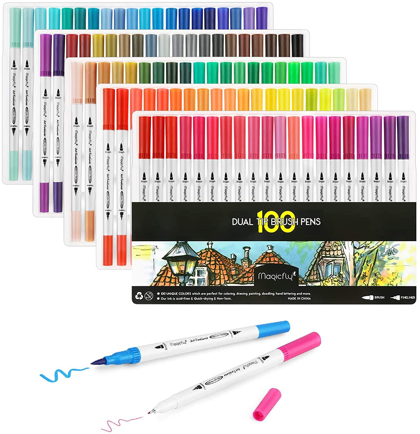 dual tip brush pens 100