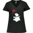 thumbnail image 3 of Inktastic Polar Bear With A Scarf, White Bear, Snowflakes Women's Plus Size V-Neck T-Shirt, 3 of 5