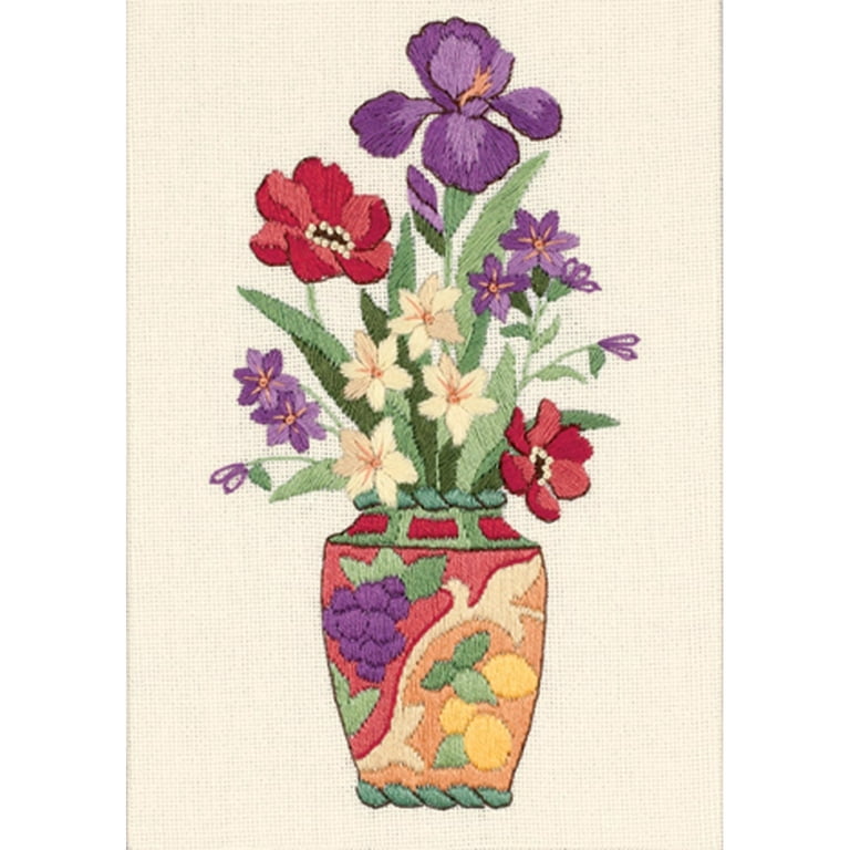  Dimensions Elegant Flower Vase Crewel Embroidery Kit, 5'' W x  7'' H