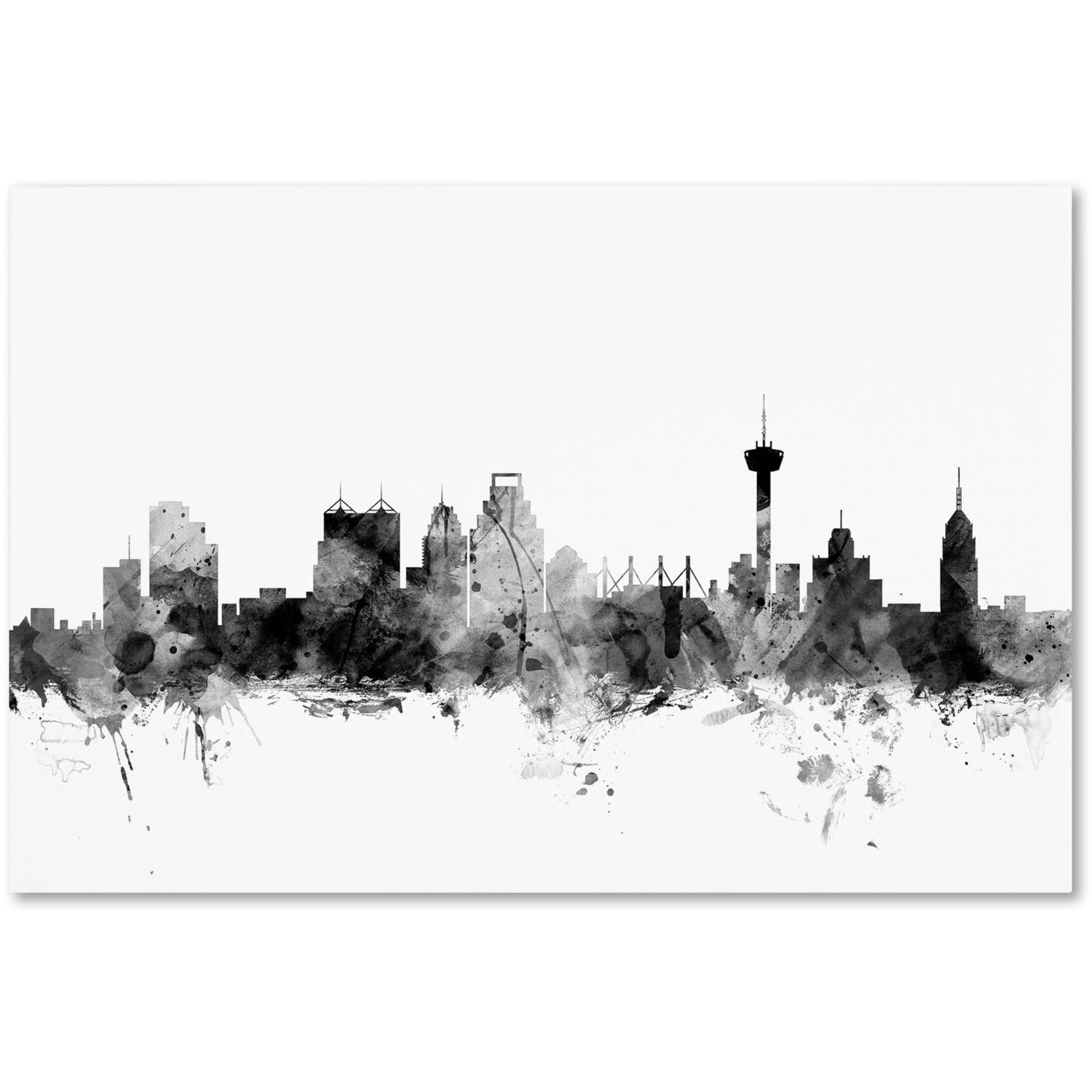 Trademark Fine Art "San Antonio Texas Skyline B&W" Canvas Art by