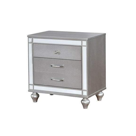 Miekor Furniture 2 Drawers Wooden Drawer with Mirror Trim, Silver 82499