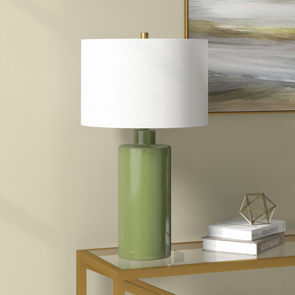 Selina 25" Tall Ceramic Table Lamp with Fabric Shade in Tarragon Green/White