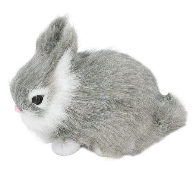 Rabbits Stuffed Doll, Plastic Plush Material Miniature Plush Rabbits High Simulation Design Durable Soft Comfortable For Garden For Desktop Decoration Grey
