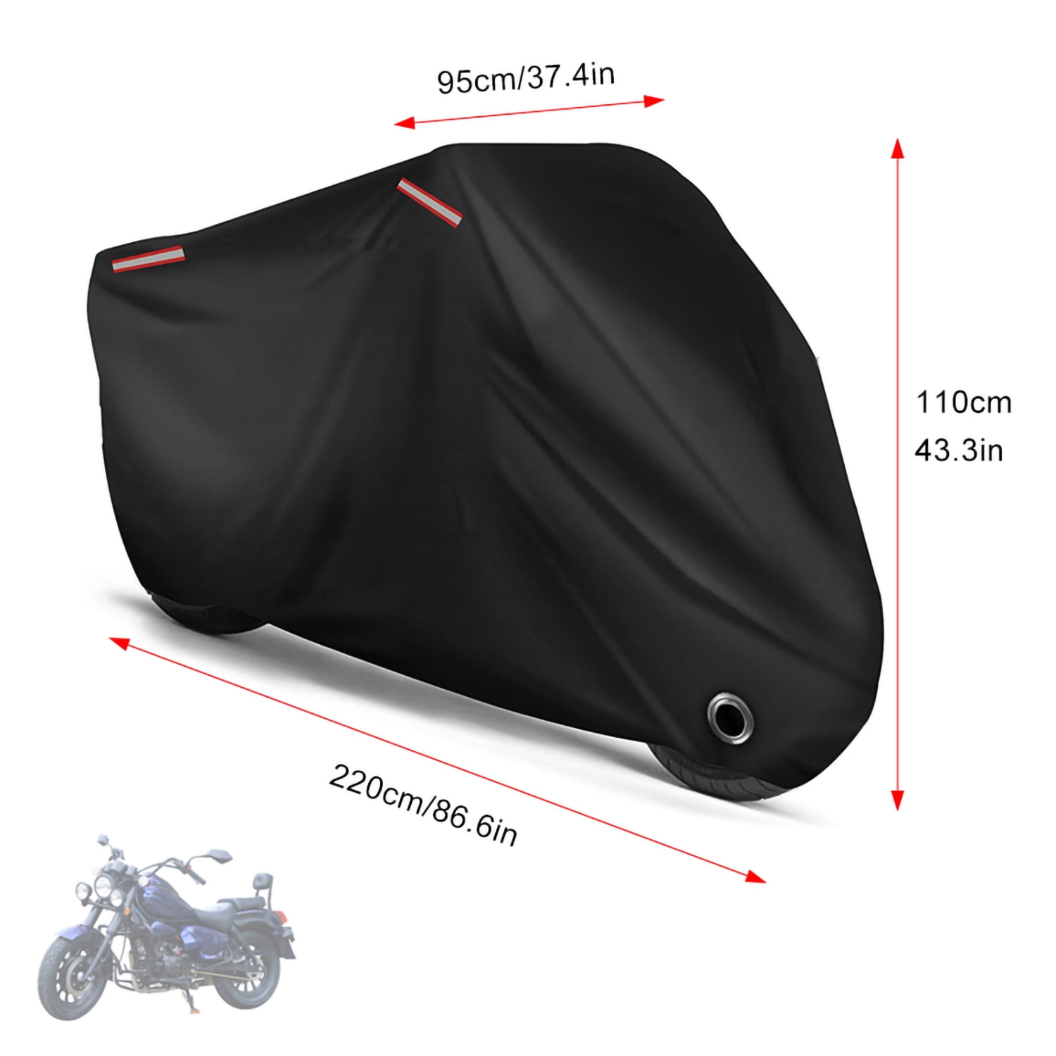 OPTUTUS Motorcycle Cover 87 Inch – Black Oxford Waterproof Tarp with Lock Hole, UV Protection, Dustproof Outdoor Bike Cover