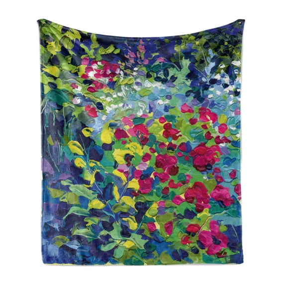 Art Soft Flannel Fleece Throw Blanket, Floral Field Vivid Toned Pastel Flourishing Fragrance Botany Summer Petals Picture, Cozy Plush for Indoor and Outdoor Use, 70" x 90", Multicolor, by Ambesonne