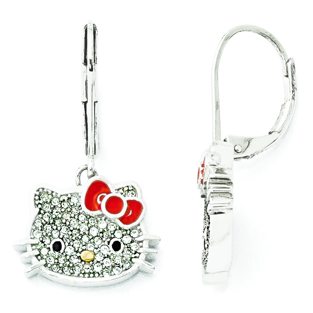 Sterling Silver Crystal/Enamel Red Bow Leverback Earrings